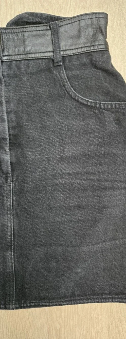 Vintage 80s Oaks by Ferré Denim Mini Skirt Leather Yoke Designer Italy XS